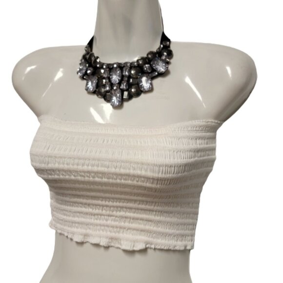 White Sexy Crop Top Strapless Tube Top Smocked Stretchy Summer Bandeau - NEW - Picture 3 of 12